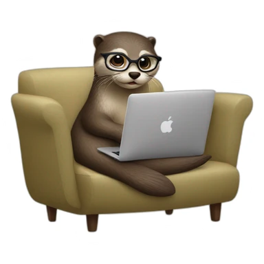 female otter with glasses use a macbook while seated against a pillow sticker