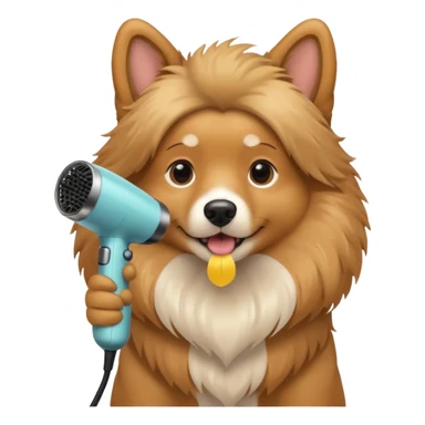 dog grooming with a hair dryer sticker