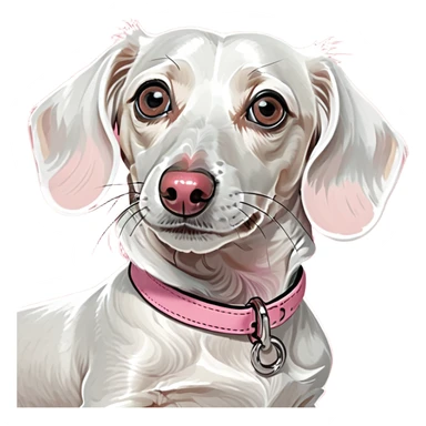 white mini dachshund with pink nose sticker