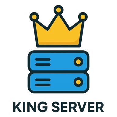 King Server brand logo, modern, bold, with a crown and server icon, color icon style, clean lines, vibrant colors, no text sticker