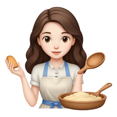 beautiful pale brunette girl with long hair baking sticker