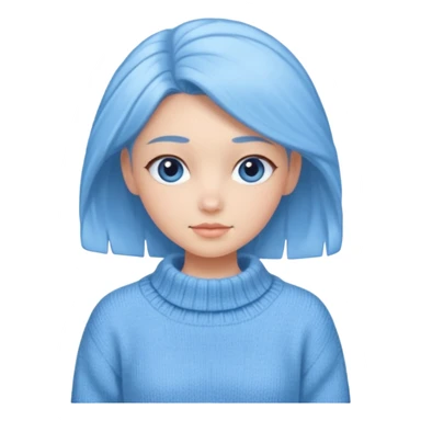 sky-blue Girl's wool sweater with light fabric folds and soft shading, casual style, Knitten.only wool sweater. sticker