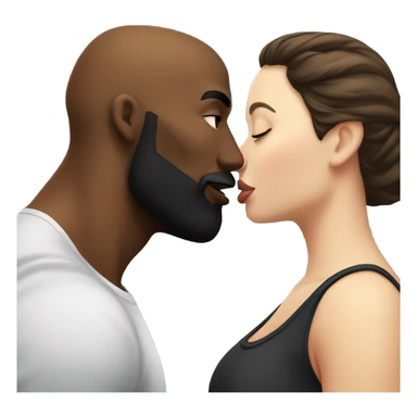 Curvy White brunette kissing muscular black bald man with beard sticker