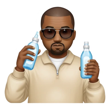 Kanye west with sunglasses on holding baby oil sticker