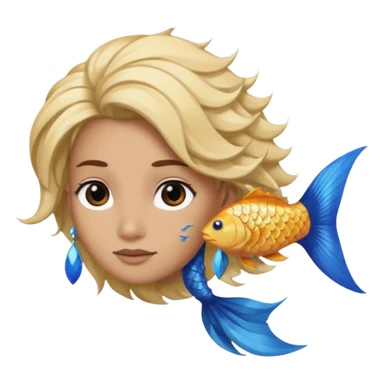 earring  wearing fish with hair sticker