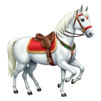 Christmas white horse with a full-length red saddle sticker