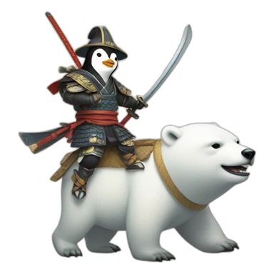 penguin samurai riding a polar bear sticker