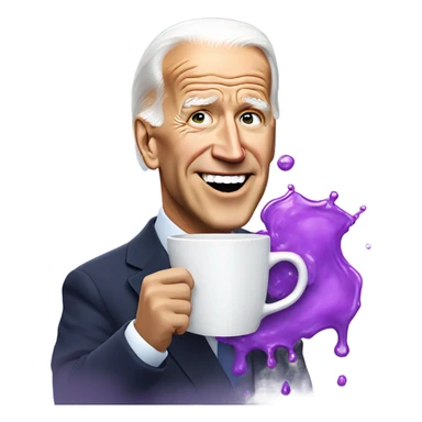 biden with purple liquid spilling out of white cup sticker