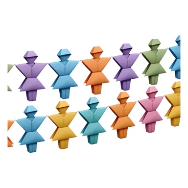 3D render of Paper Doll Chain entirely of folded origami paper, sharp creases, cardboard texture, matte finish, visible paper grain, craft aesthetic,emoji style, isolated on white background --v 6.0 sticker