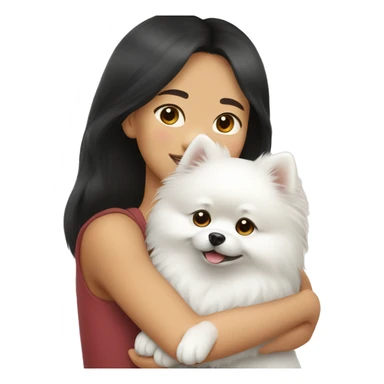 Chinese girl hug white Pomeranian sticker