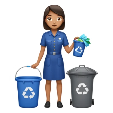 full body housekeeper putting trash in the trash can sticker