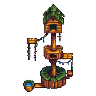 treehouse with floating platforms, enchanted look, pixel art style sticker