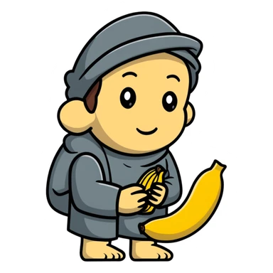 a beggar holding a chocobanana, looking hopeful sticker