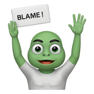 Animated pepe holding sign with 2 hands up in the air and write on it blame epiic sticker