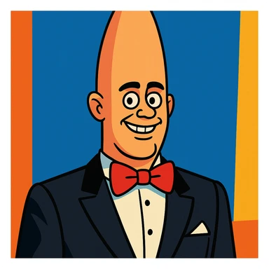 Coneheads man with a very tall cone-shaped head, wearing a tuxedo, vibrant cartoon style sticker