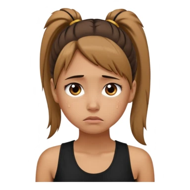 a tan girl with a ponytail, black tank top, . Looking sad sticker