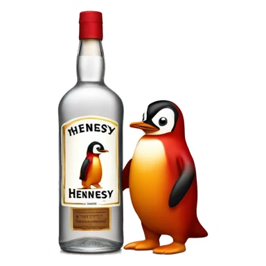 Hennessy liquor bottle held by a red penguin  sticker