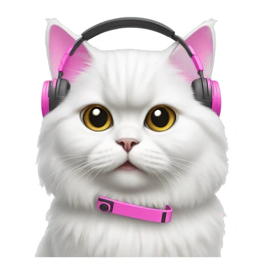 White Persian cat with pink headphones  sticker