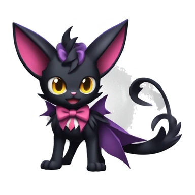 Shiny Dark Cool Shy Edgy Black beautiful fantasy Kawaii Sona Noibat-Litten-Fakemon-cat-animal with edgy bat-ears bow tie black emo-mane vtuber model Full Body sticker