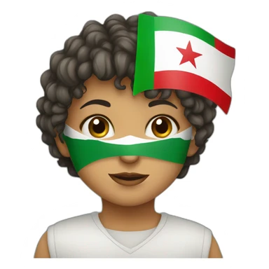 A child wearing a muzzle with the flag of Algeria sticker