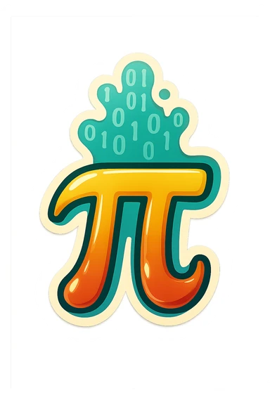  combine the π (pi) math symbol, binary code, and digital mist emerging from it. sticker