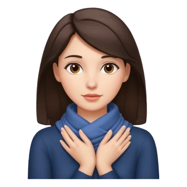 a brunette woman with two hands wrapped opposite around her neck sticker