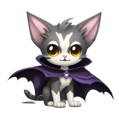   cool edgy beautiful anime-style ethereal dark-punk-themed animal vampiric cat-hybrid Fakemon with fangs and bat-wing-ears with a cape full body sticker