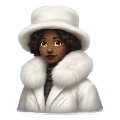 a girl with a white big fluffy fur hat and white fur coat, Ada Gladys Killins, aestheticism, a character portrait sticker