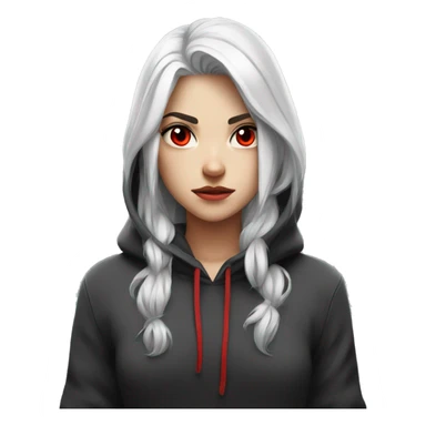 angry white-haired gamer girl with red eyes in a black hoodie sticker
