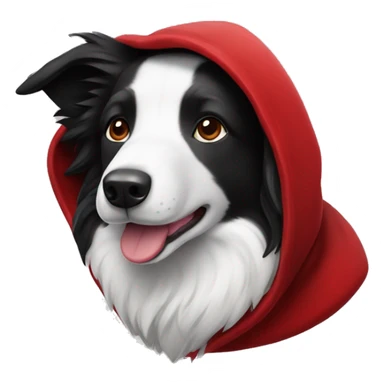 Black and white Border Collie wearing a red velvet hood with white fur trim. sticker