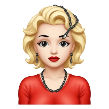 realistic cinematic singer Madonna like Marilyn Monroe image naked in sado-maso styling with chains and rubber sticker