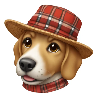 dog happy with straw hat and red plaid outfit sticker