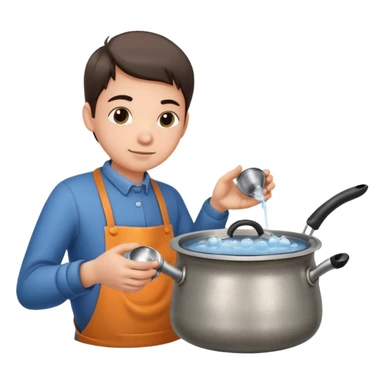 small metal pot filled with boiling water on a stove, visible hot steam and rising bubbles, realistic heat effect, shiny pot surface, bright lighting, clean white background sticker
