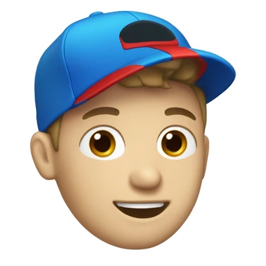 White boy with red cap with blue brim and a microphone sticker