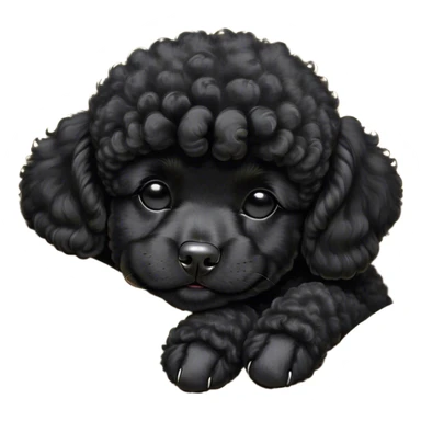 Meme-Worthy Cute Sleeping Black Poodle Portrait Emoji, Head resting peacefully with a contented smile, showcasing a delightfully elegant build and a luxuriously soft, curly jet-black Fur, eyes shut in a serene nap, Simplified yet hilariously adorable features, highly detailed, glowing with a soft, drowsy light, high shine, relaxed and utterly lovable, stylized with an air of playful laziness, bright and heartwarming, soft glowing outline, capturing the essence of a comically sleepy companion, so meme-worthy it feels like it could instantly become the next viral sensation of adorable slumber! sticker