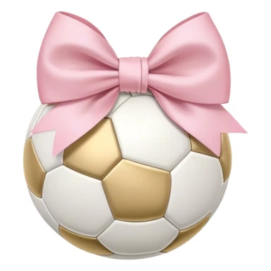 "Chic and modern emoji of a soccer ball with elegant shading, a pastel pink bow tied around it, subtle gold highlights for a luxury feel." sticker