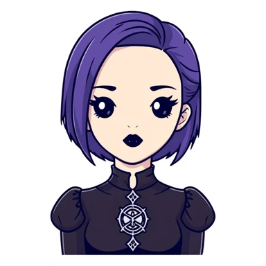gothic girl with wide shoulders, small chest, dark makeup, black clothing sticker