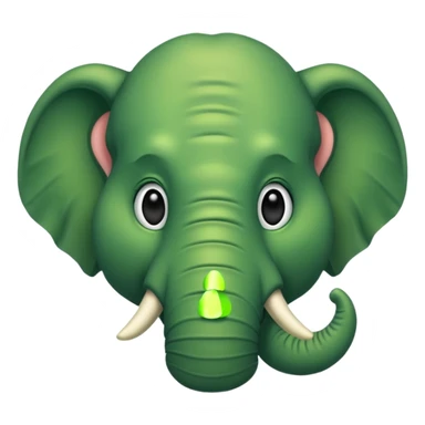 A green head with a green elephant nose  with fur sticker