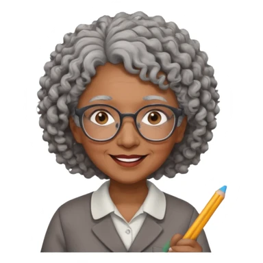 old woman teacher, brown skin, curly grey hai, wearing glasses, hold chalk on hand sticker