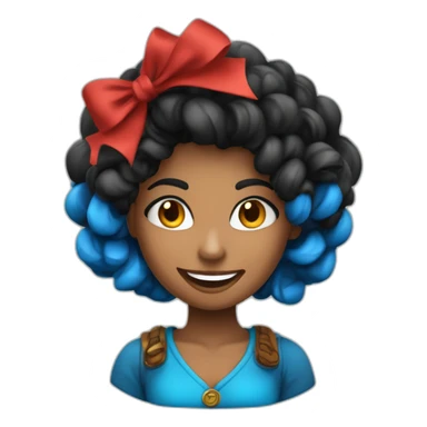 mujer sonriente cabello pelirojo con buff azul tipo cintillo collar de tira negra y adorno de madera en forma de espiral sticker