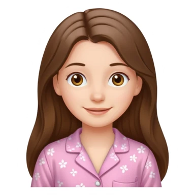 happy white long brunette hair girl with hazel eyes and in light pink pajamas sticker