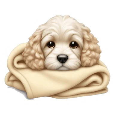Cream cockapoo puppy cozy sleep in blanket sticker
