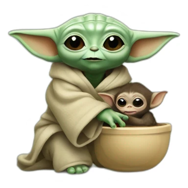 baby yoda abraçando um macaco filhote sticker