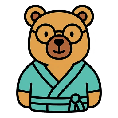 A bear wearing glasses and a bathrobe sticker