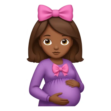 pregnant woman, brown hair, dark skin, bow in hair sticker