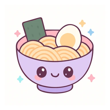 ramen with egg and seaweed, kawaii face sticker