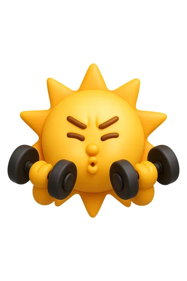 emoji stile iphone 3d di un sole che si allena con i pesi sticker