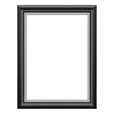 Minimalist emoji-style sticker of an empty rectangular picture frame, with pitch-black center. Clean edges, no texture, grayscale only.
 sticker