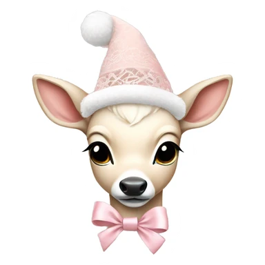 white fawn with pale pink lace ribbon and pale pink christmas hat sticker