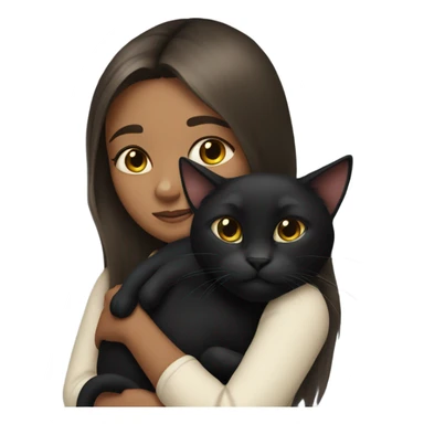 girl with long brunette hair snuggling black cat sticker